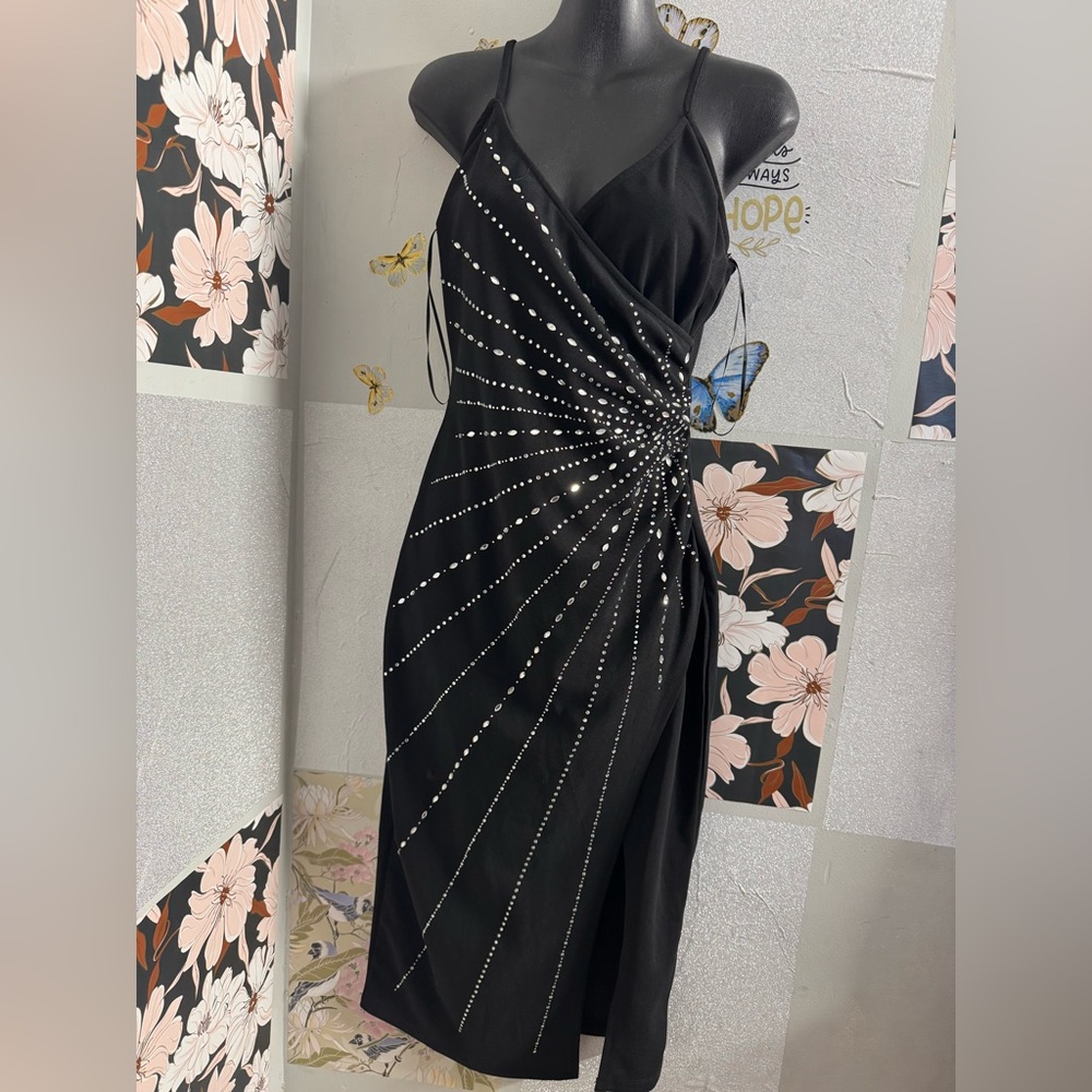 Iris Black  Dress with Rhinestone Design